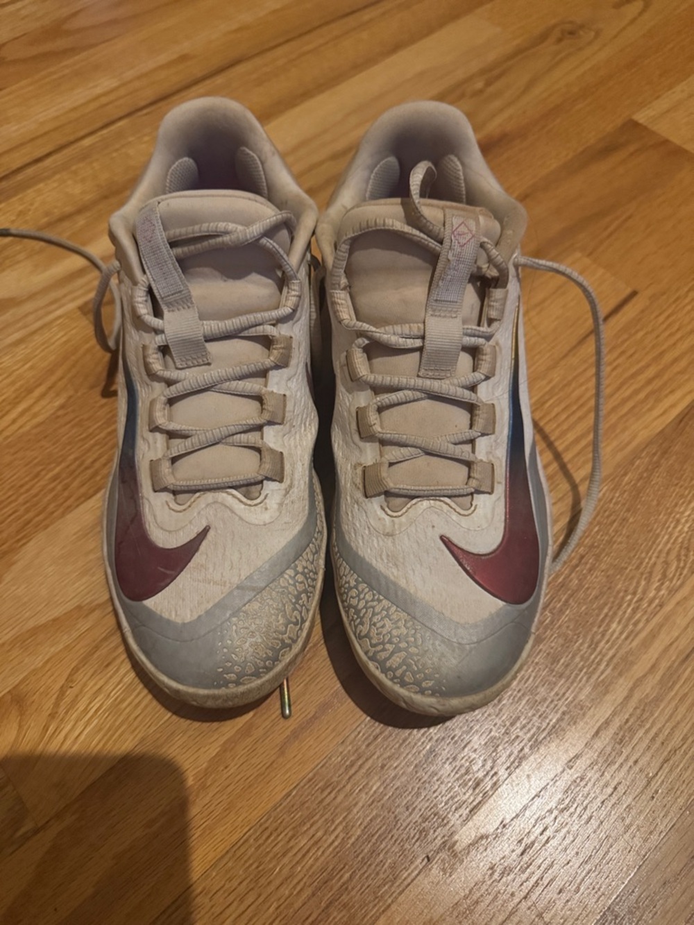 Nike Light Beige Sneakers with Rainbow Swoosh